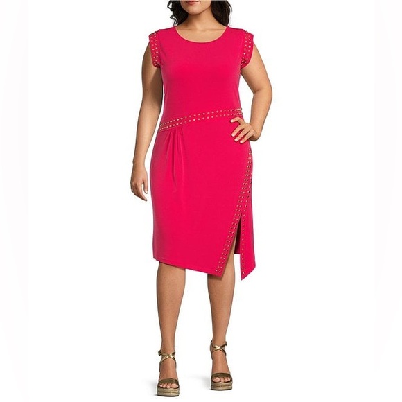 MICHAEL KORS NWT Sleeveless Astor Studded Front Slit Sheath Dress - Red Size 2X - Picture 1 of 12